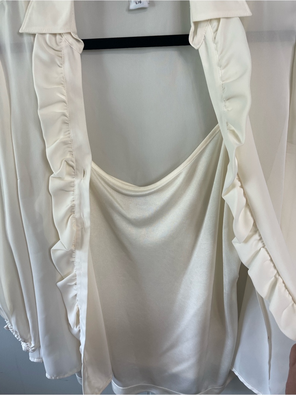 Soft sheer elegant romantic cream ruffle blouse with camisole - Picture 5 of 12